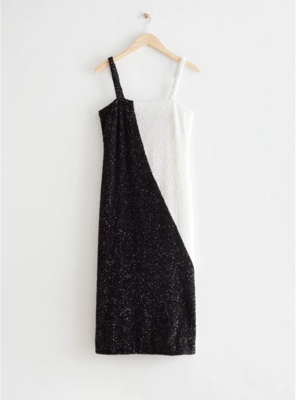 & Other Stories Black and White Sequin Diagonal Slip Dress